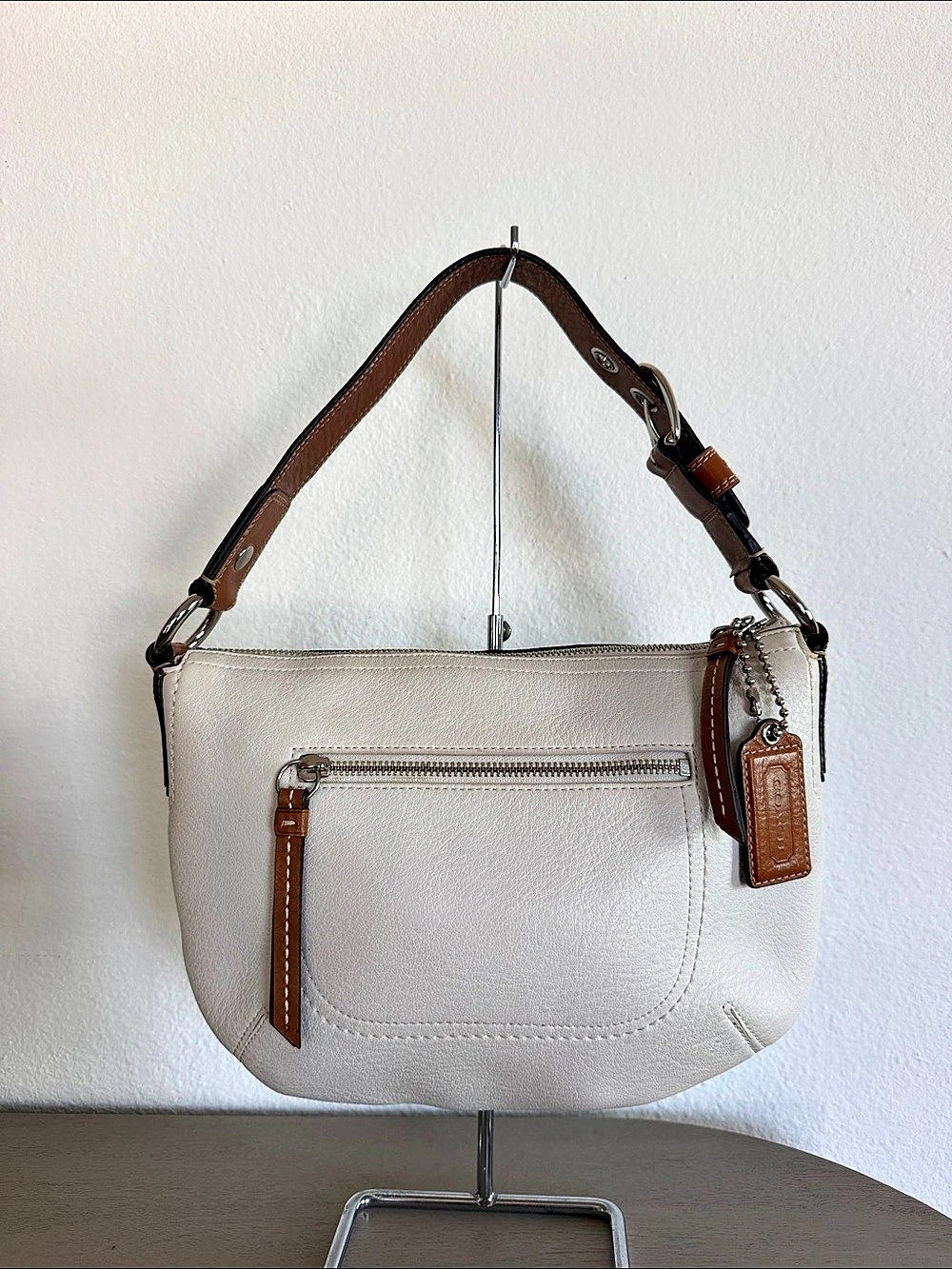 Coach Leather Hobo Bag White & Brown